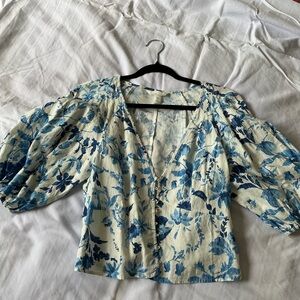H&M Blue and White Blouse Classic Top